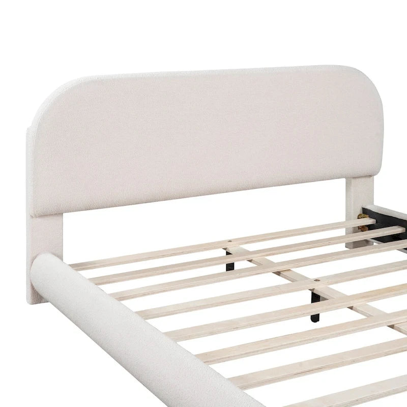 Lit plateforme rembourré queen size en molleton Teddy avec tissu épais