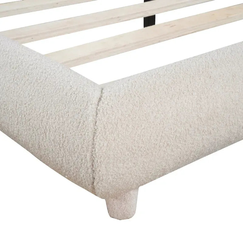 Lit plateforme rembourré queen size en molleton Teddy avec tissu épais