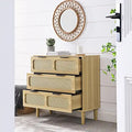Commode 3 tiroirs en rotin, style bohème moderne du milieu du siècle, avec cadre en MDF et pieds en bois massif, commode