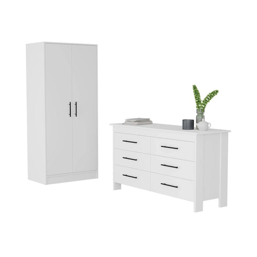 Ensemble de chambre à coucher 2 pièces (comprenant une armoire et une commode à 6 tiroirs)