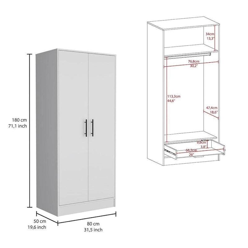 Ensemble de chambre à coucher 2 pièces (comprenant une armoire et une commode à 6 tiroirs)