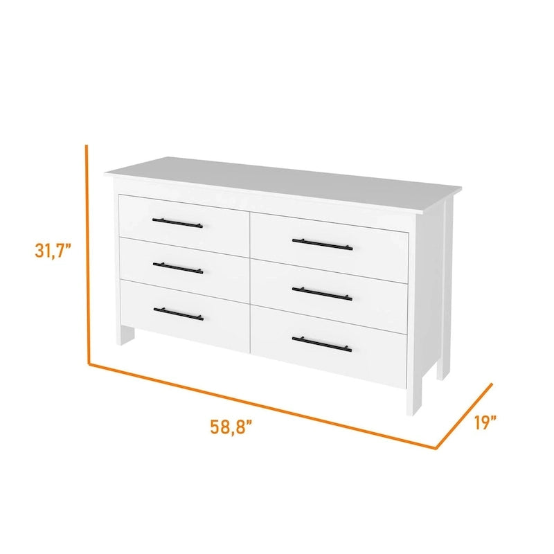 Ensemble de chambre à coucher 2 pièces (comprenant une armoire et une commode à 6 tiroirs)