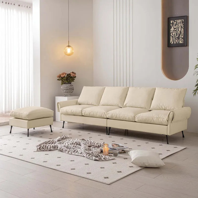 104,5 Canapé d'angle technique moderne en cuir avec pouf