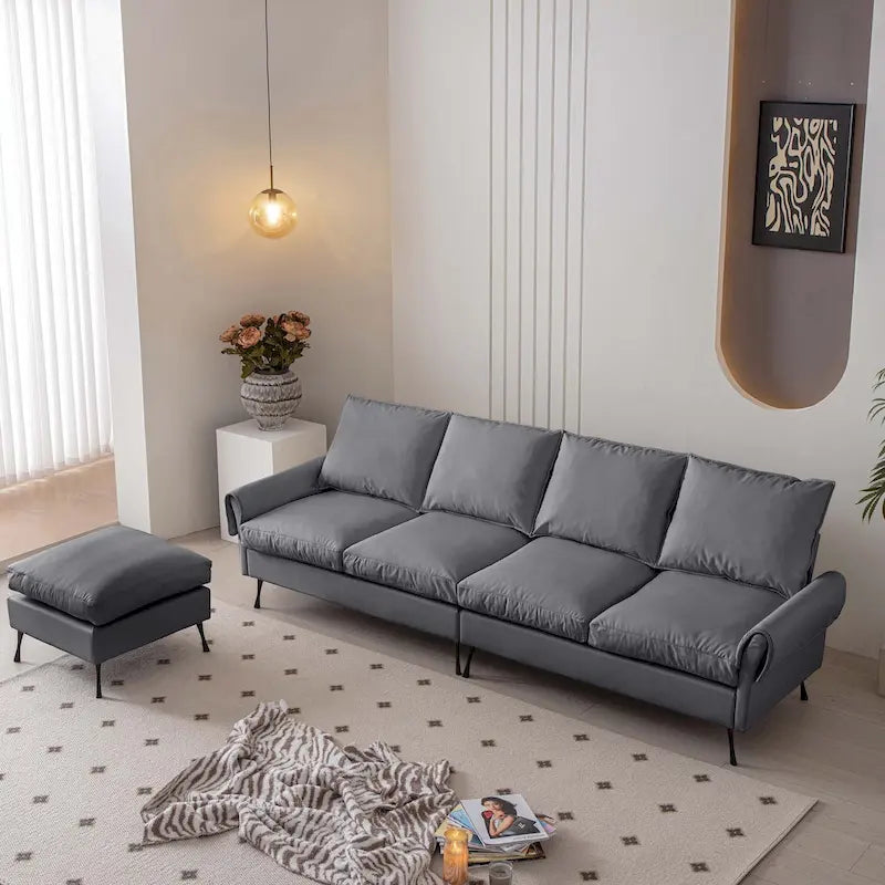 104,5 Canapé d'angle technique moderne en cuir avec pouf