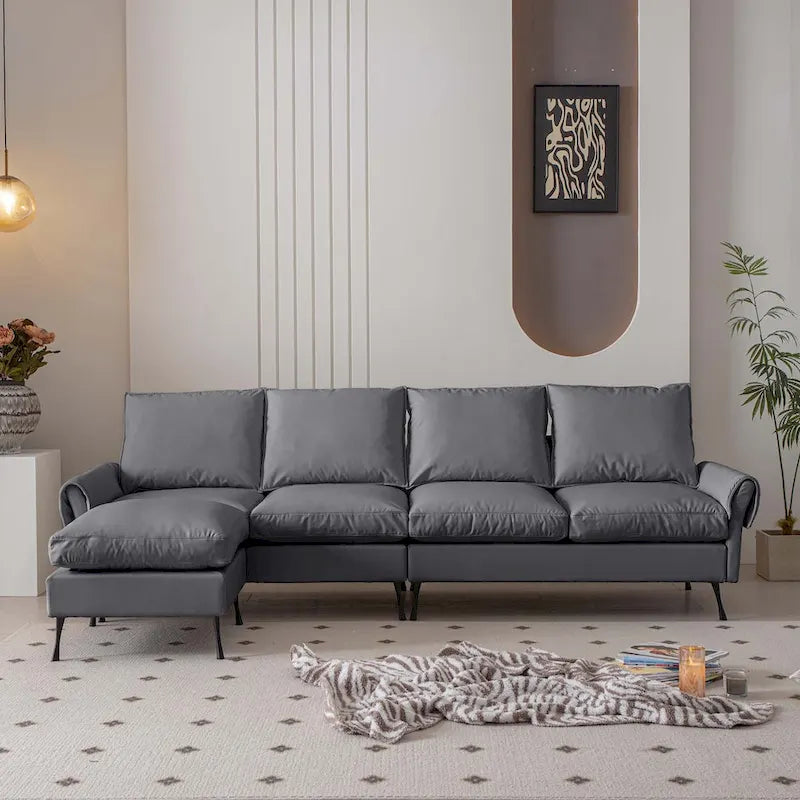 104,5 Canapé d'angle technique moderne en cuir avec pouf