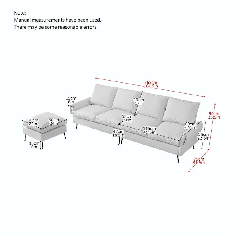 104,5 Canapé d'angle technique moderne en cuir avec pouf