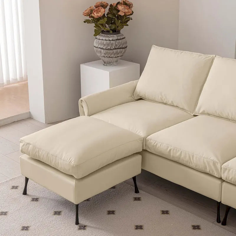 104,5 Canapé d'angle technique moderne en cuir avec pouf