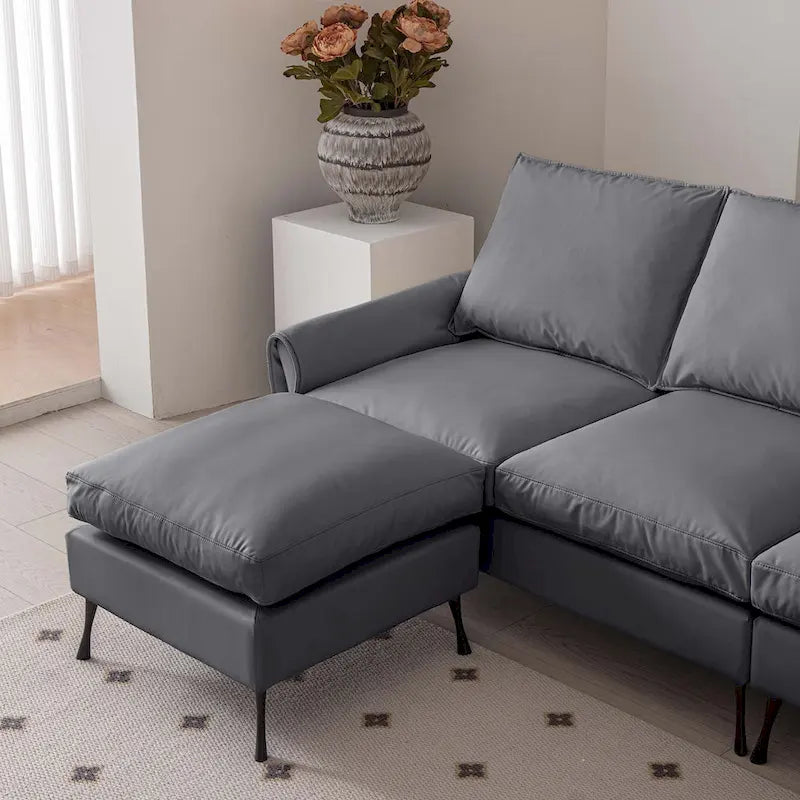 104,5 Canapé d'angle technique moderne en cuir avec pouf