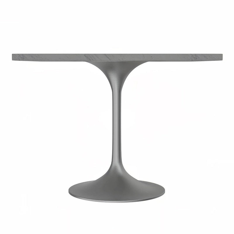 Table à manger carrée avec plateau en résine à motif marbre blanc.