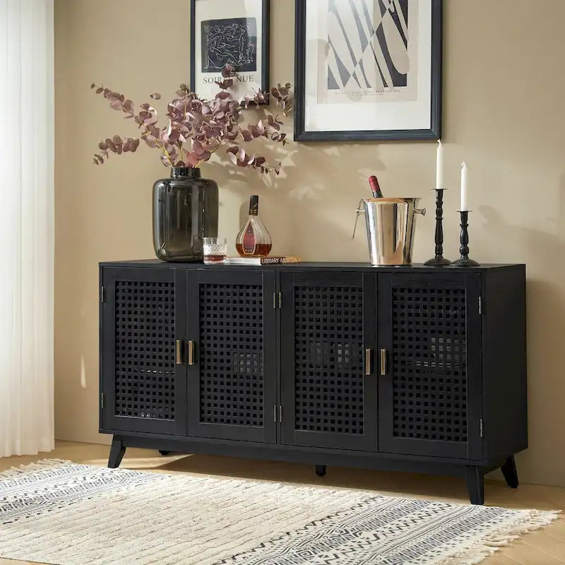 Buffet moderne de 58 pouces de large (Pieds en bois massif)