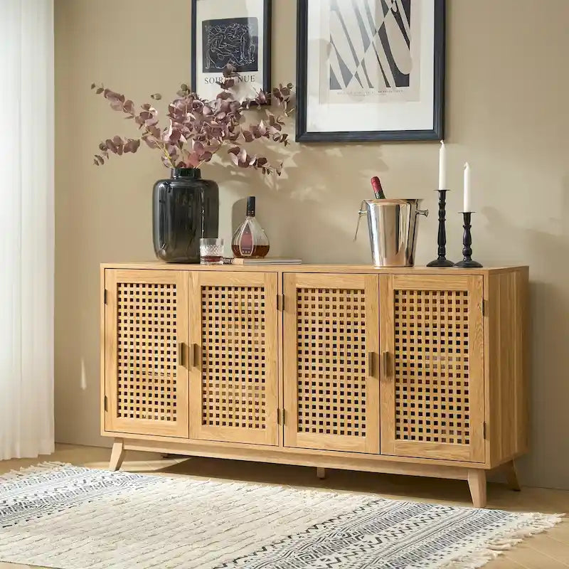 Buffet moderne de 58 pouces de large (Pieds en bois massif)