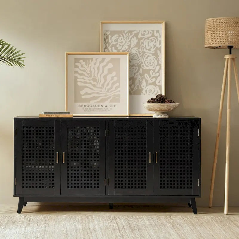 Buffet moderne de 58 pouces de large (Pieds en bois massif)