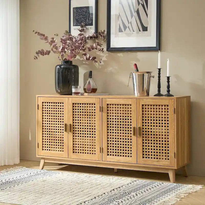 Buffet moderne de 58 pouces de large (Pieds en bois massif)
