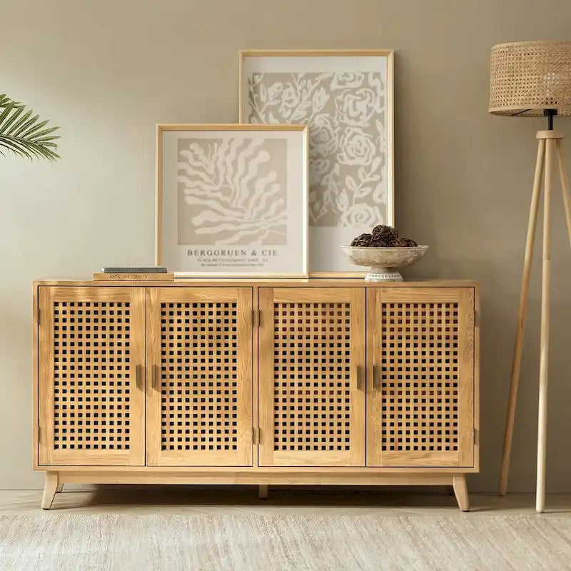 Buffet moderne de 58 pouces de large (Pieds en bois massif)