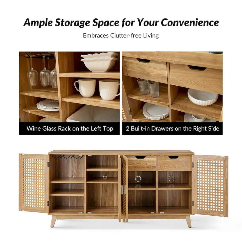 Buffet moderne de 58 pouces de large (Pieds en bois massif)