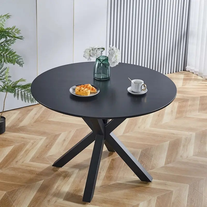 Table de salle à manger ronde du milieu du siècle pour 4 à 6 personnes avec pied central