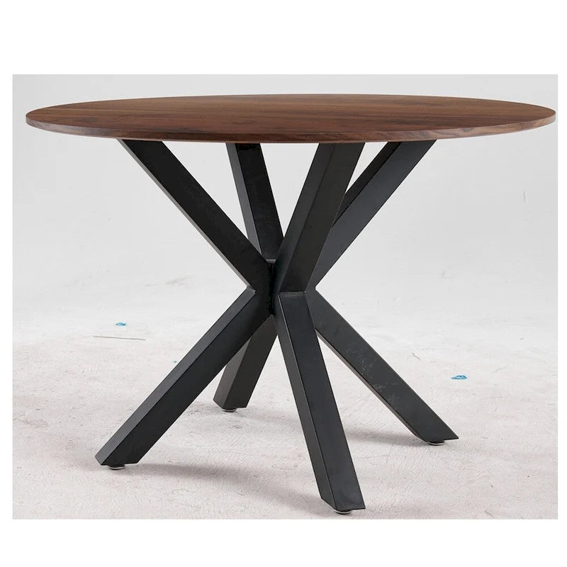 Table de salle à manger ronde du milieu du siècle pour 4 à 6 personnes avec pied central