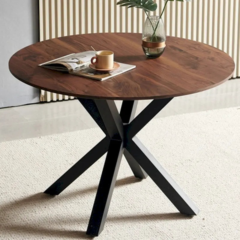 Table de salle à manger ronde du milieu du siècle pour 4 à 6 personnes avec pied central