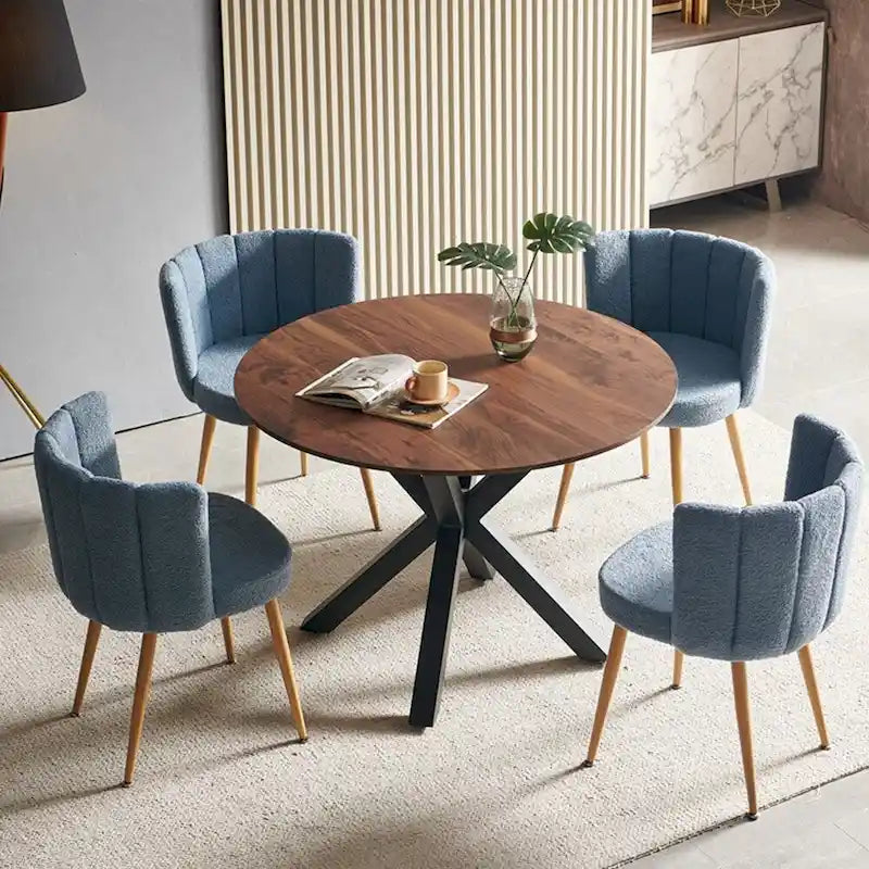 Table de salle à manger ronde du milieu du siècle pour 4 à 6 personnes avec pied central
