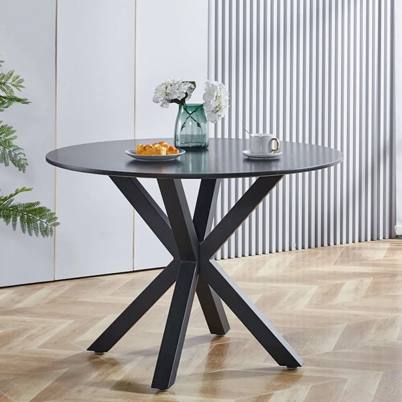Table de salle à manger ronde du milieu du siècle pour 4 à 6 personnes avec pied central