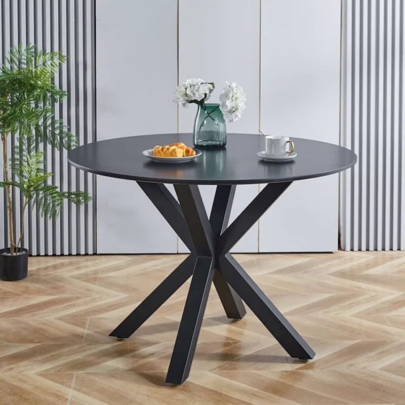 Table de salle à manger ronde du milieu du siècle pour 4 à 6 personnes avec pied central