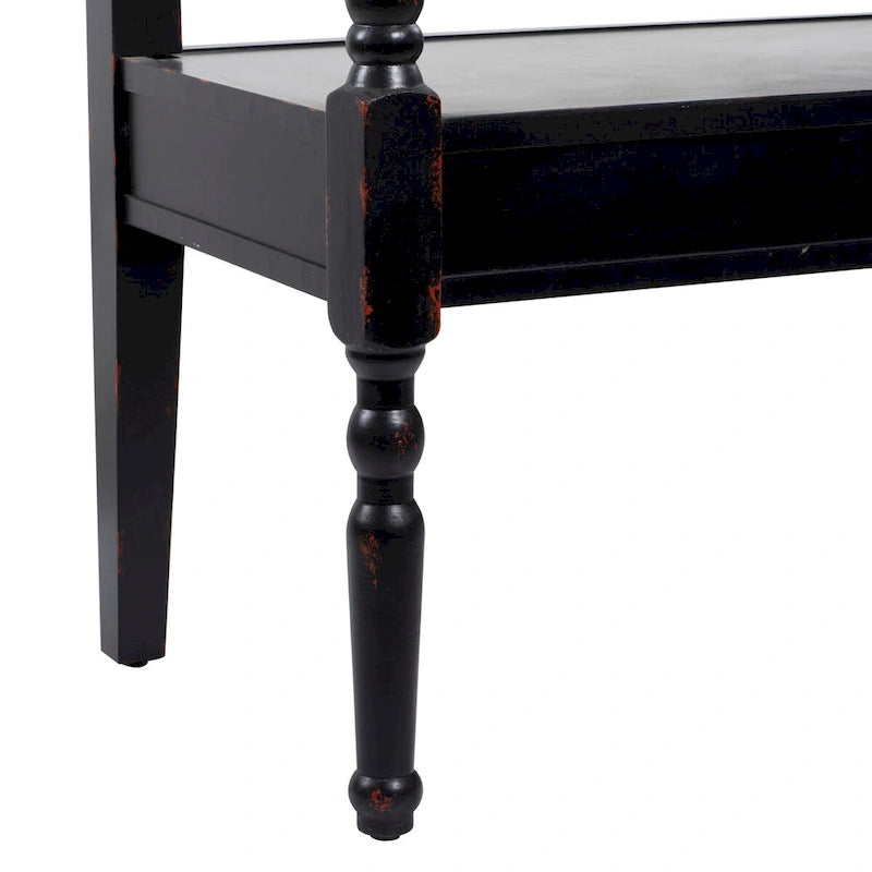Banc en bois vieilli avec dossier arqué et pieds tournés – Noir ou blanc – Roche River Decor