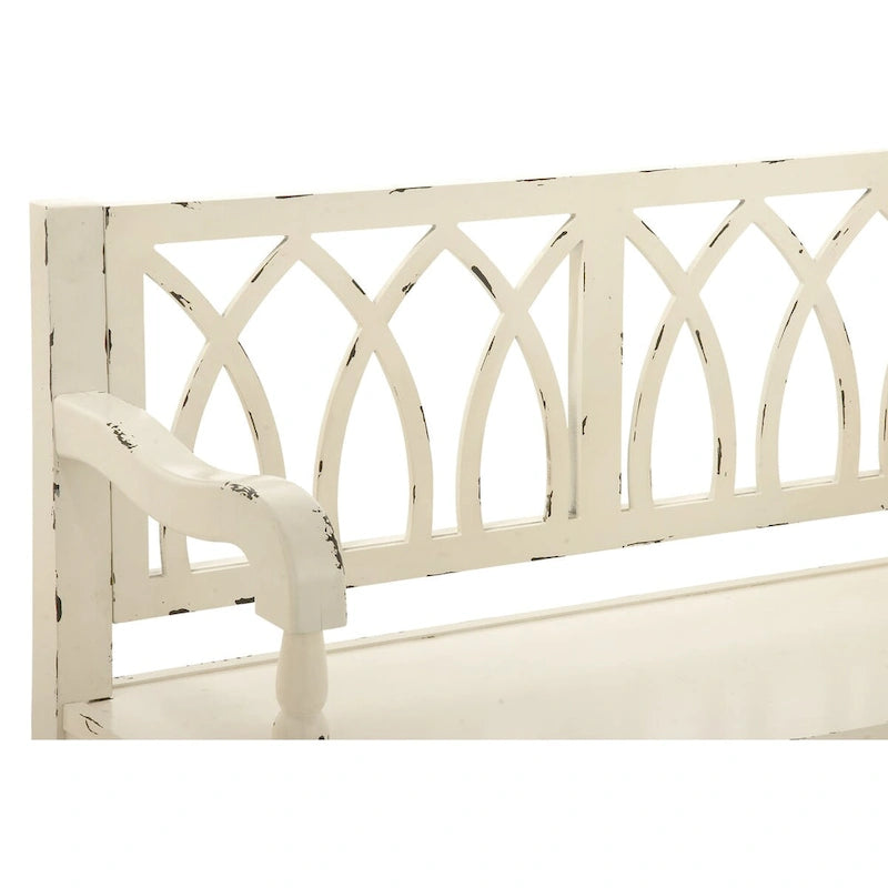 Banc en bois vieilli avec dossier arqué et pieds tournés – Noir ou blanc – Roche River Decor