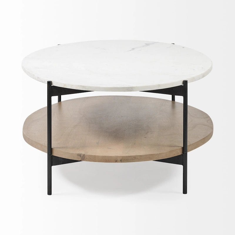 Table basse ovale à étagère 48 en marbre véritable marron et noir et métal - 30