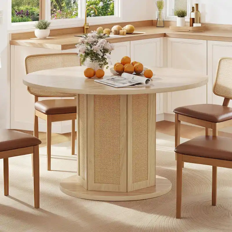 Table de salle à manger à piètement rond, style ferme