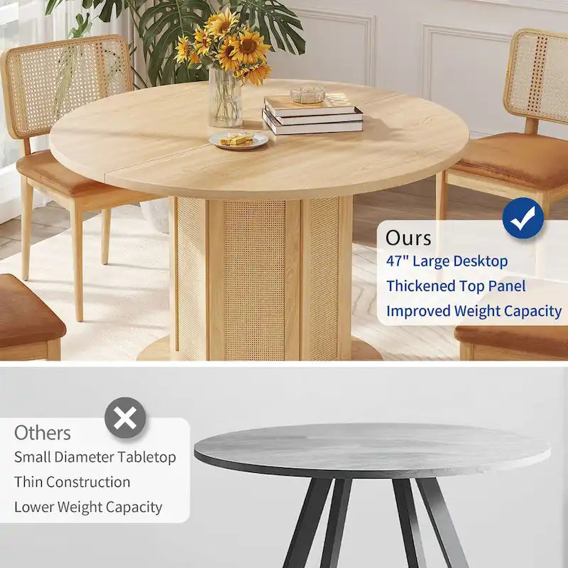 Table de salle à manger à piètement rond, style ferme