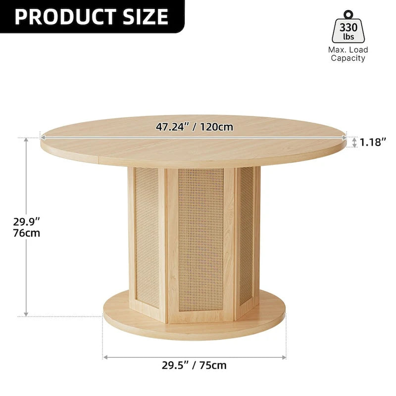 Table de salle à manger à piètement rond, style ferme