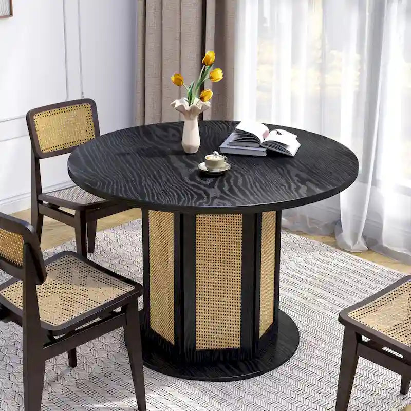 Table de salle à manger à piètement rond, style ferme