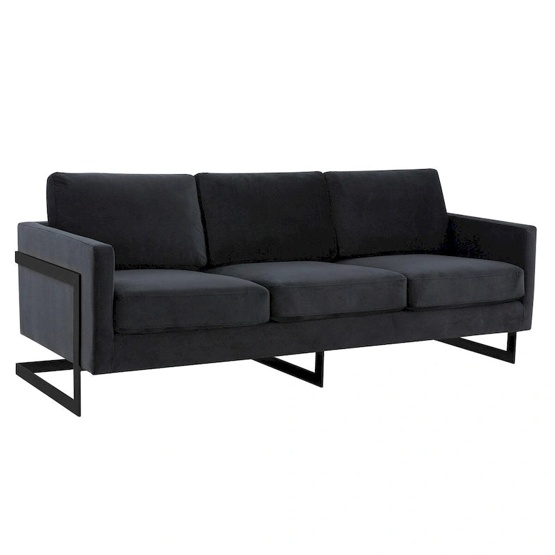 Canapé 3 places en velours avec piètement en acier inoxydable noir