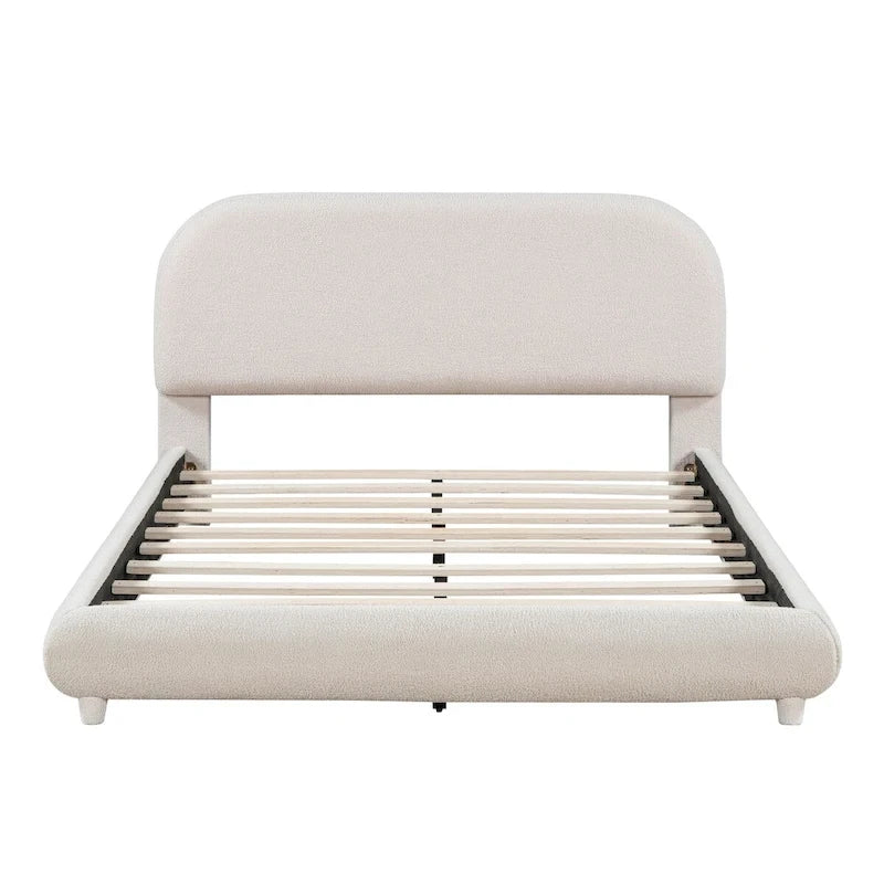 Lit plate-forme capitonné taille double en tissu épais molletonné