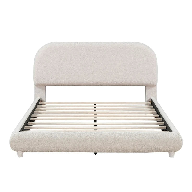 Lit plate-forme capitonné taille double en tissu épais molletonné