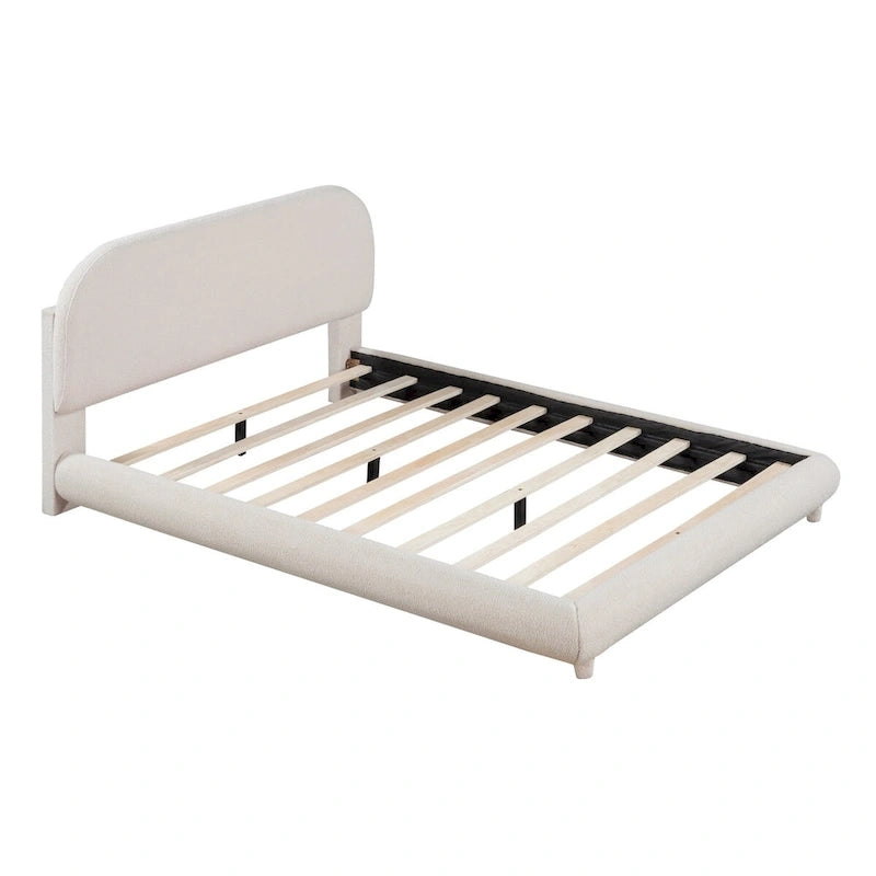 Lit plate-forme capitonné taille double en tissu épais molletonné