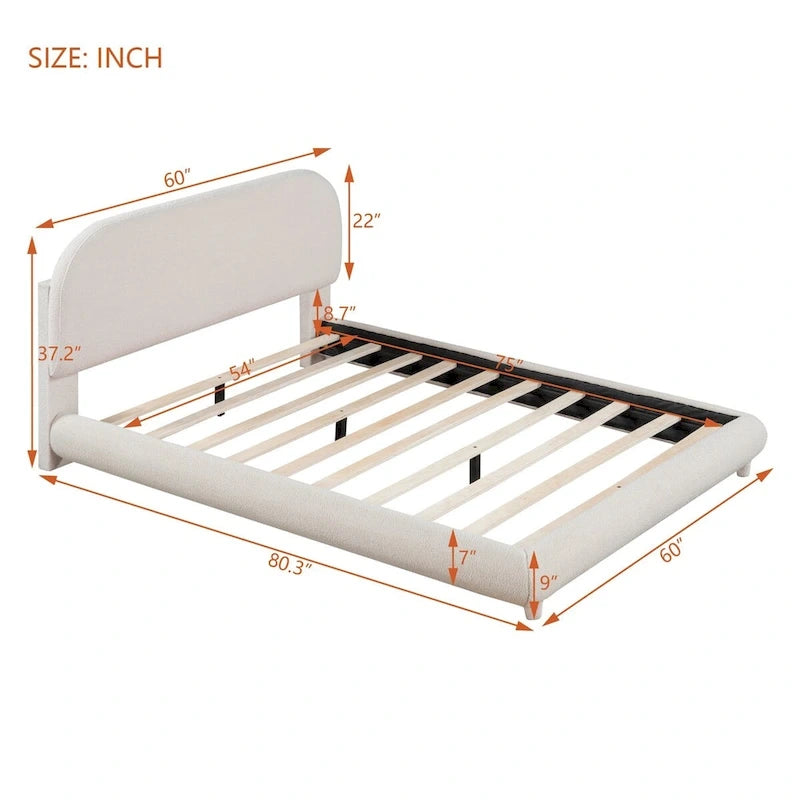 Lit plate-forme capitonné taille double en tissu épais molletonné