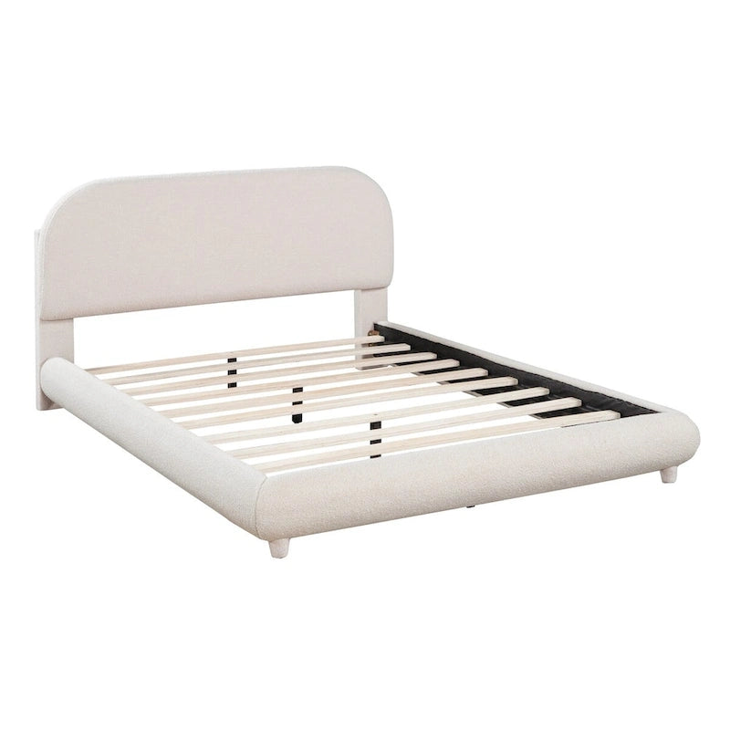 Lit plate-forme capitonné taille double en tissu épais molletonné