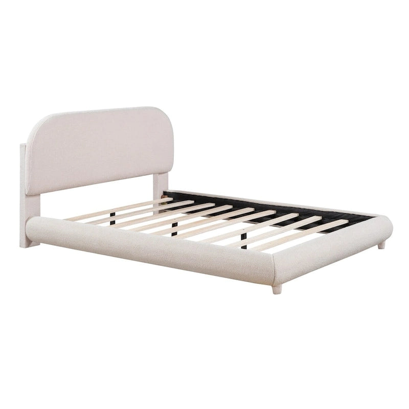 Lit plate-forme capitonné taille double en tissu épais molletonné