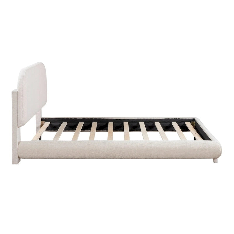 Lit plate-forme capitonné taille double en tissu épais molletonné