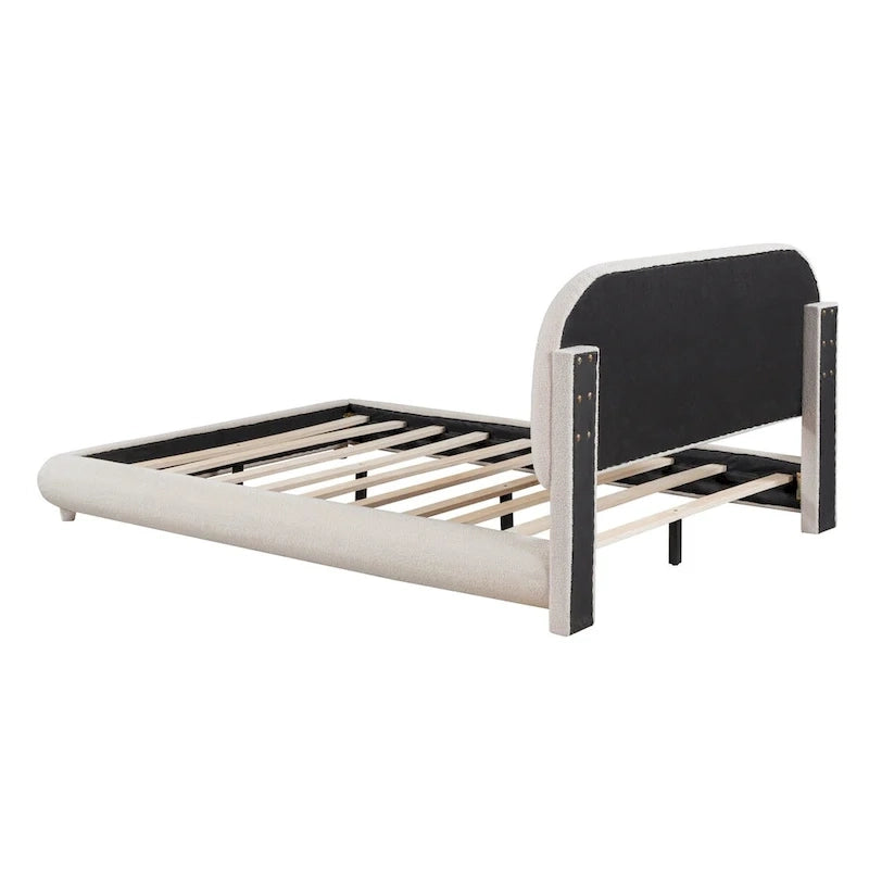 Lit plate-forme capitonné taille double en tissu épais molletonné