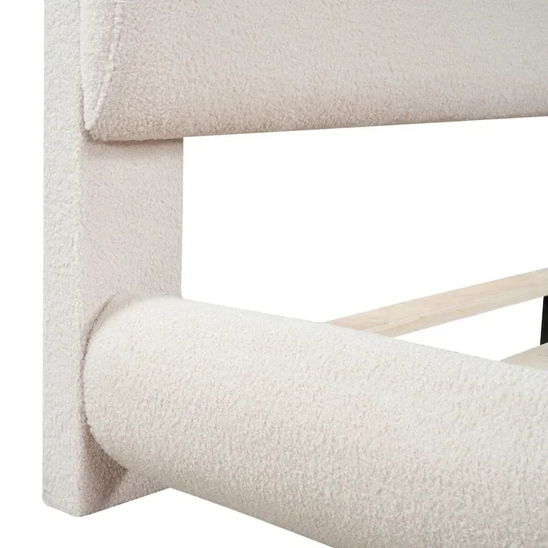Lit plate-forme capitonné taille double en tissu épais molletonné