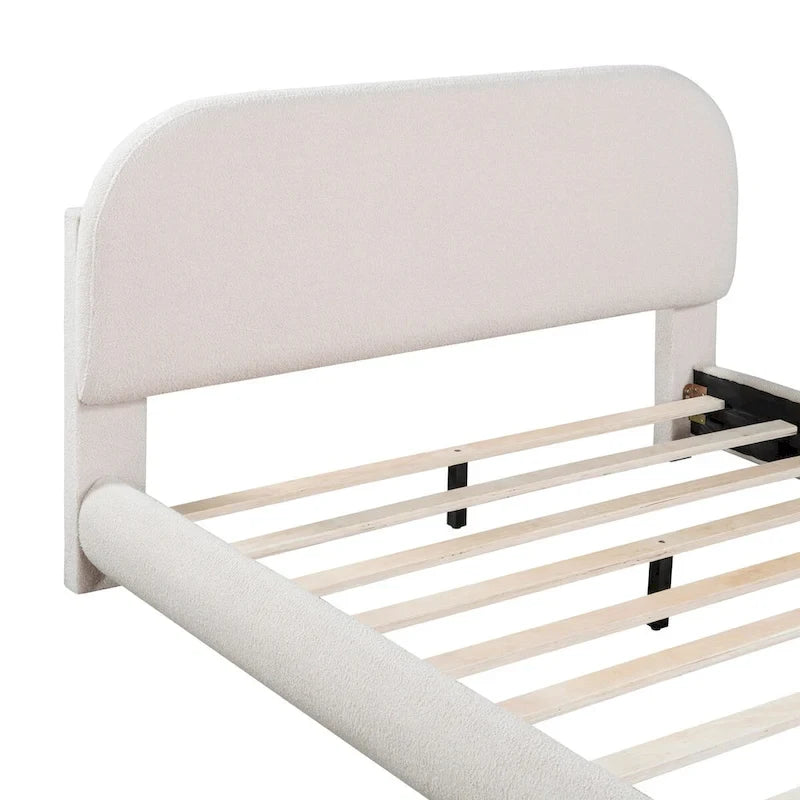 Lit plate-forme capitonné taille double en tissu épais molletonné