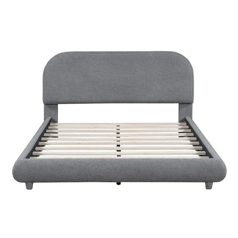 Lit plate-forme capitonné taille double en tissu épais molletonné