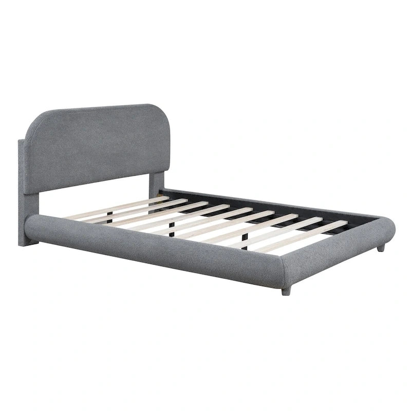 Lit plate-forme capitonné taille double en tissu épais molletonné
