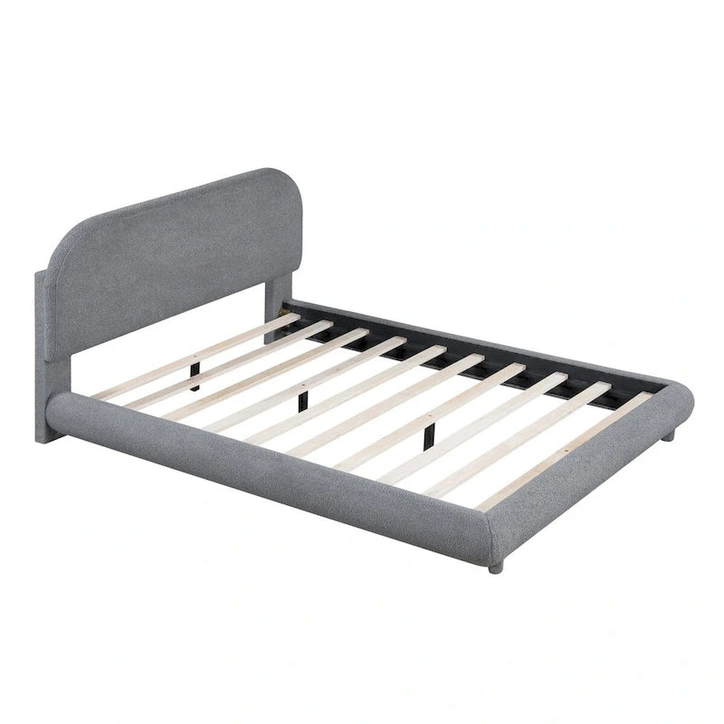 Lit plate-forme capitonné taille double en tissu épais molletonné