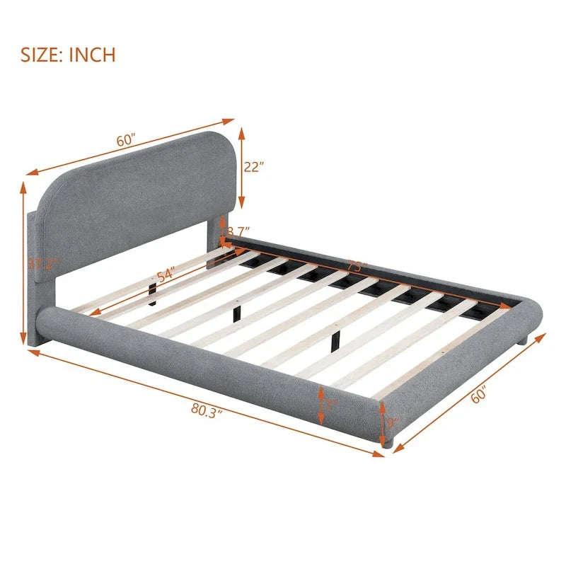 Lit plate-forme capitonné taille double en tissu épais molletonné
