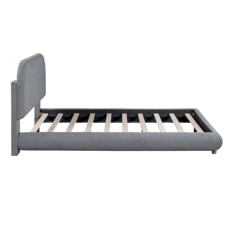 Lit plate-forme capitonné taille double en tissu épais molletonné