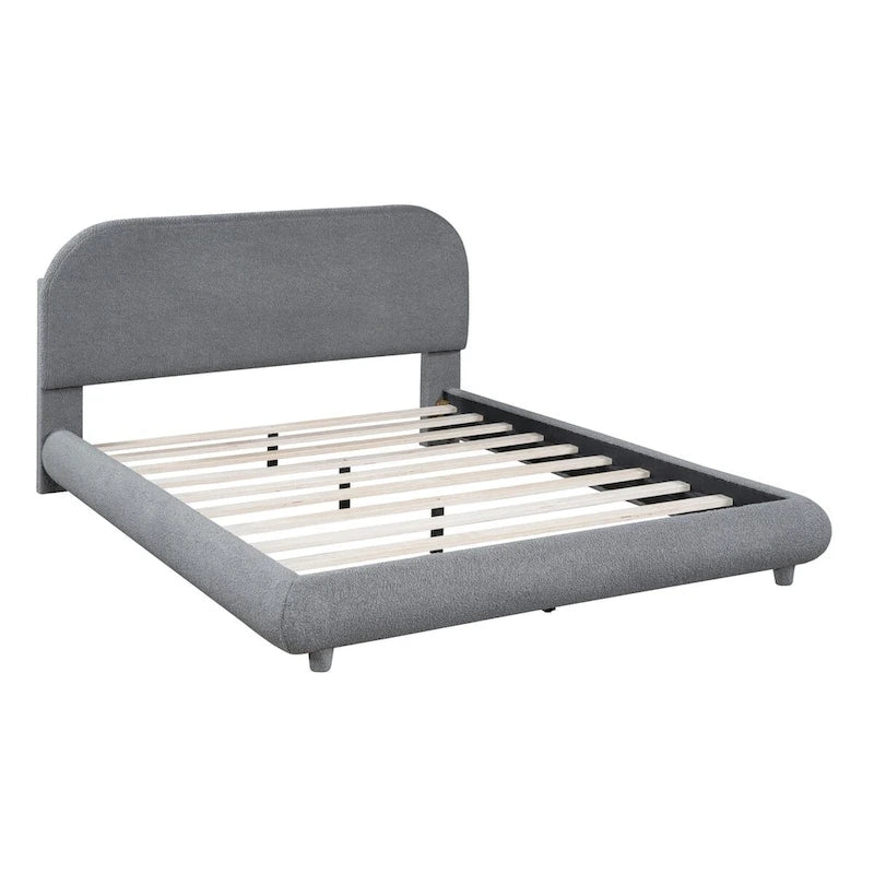 Lit plate-forme capitonné taille double en tissu épais molletonné