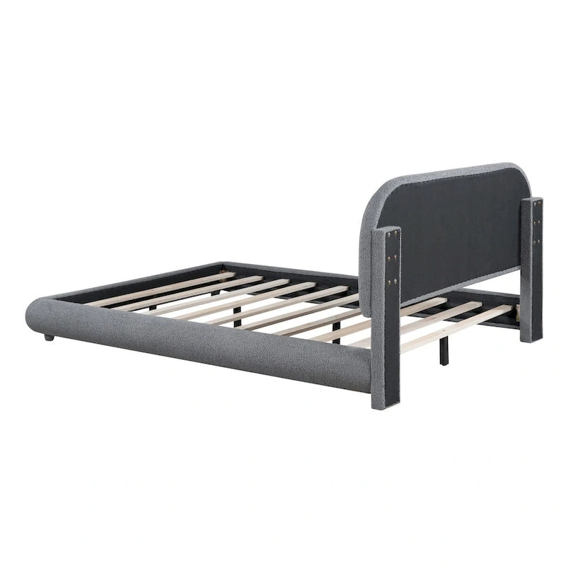 Lit plate-forme capitonné taille double en tissu épais molletonné